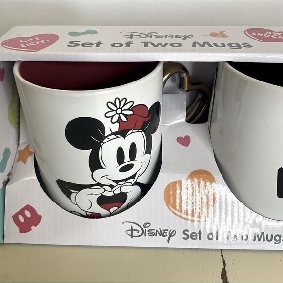 Set of 2 Disney Mugs Mickey Mouse ove Heart Handles New In Box - Picture 2 of 10